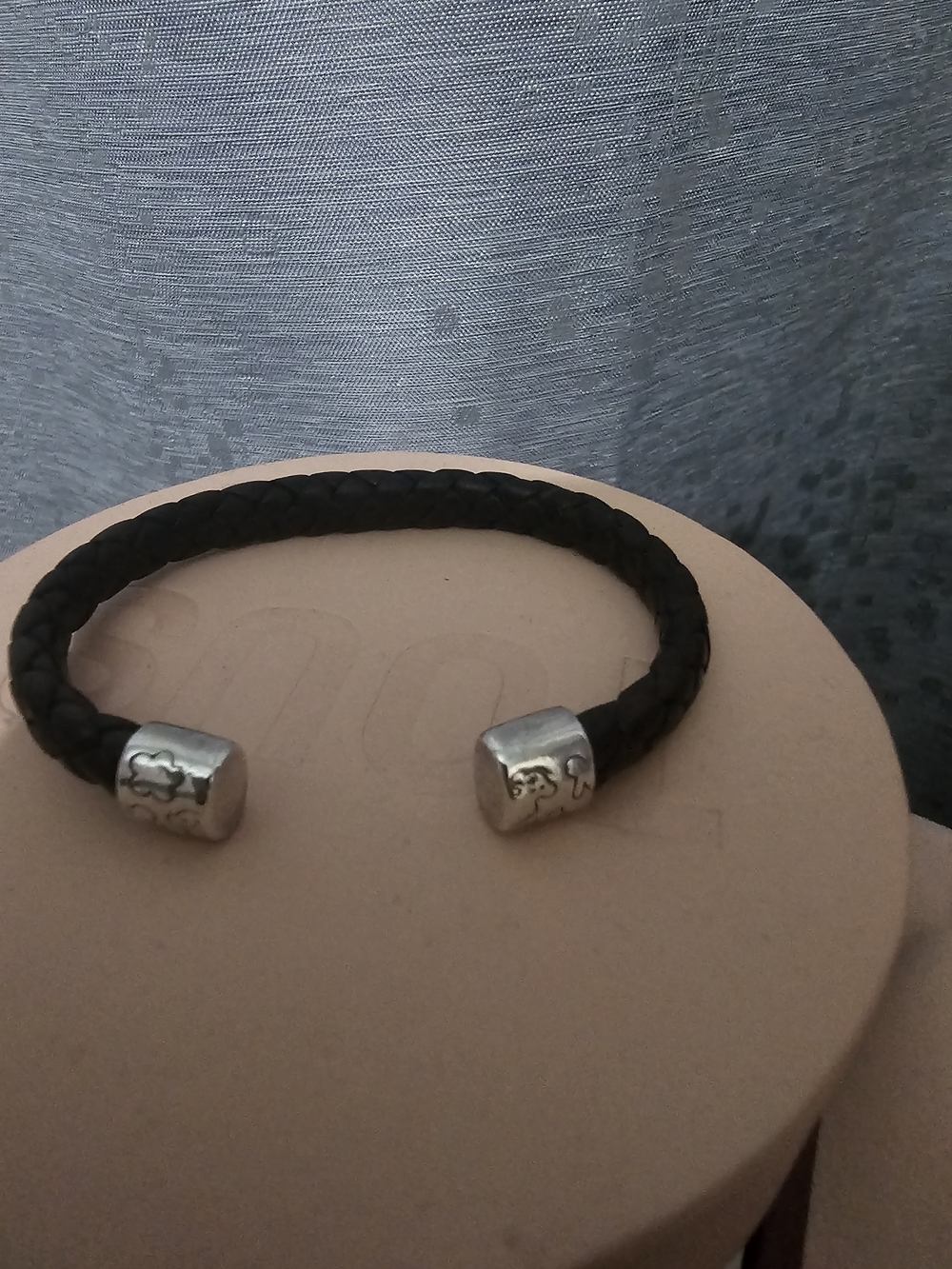 Tous Brown Braided Leather Open Cuff with Silver-Tone End Caps
